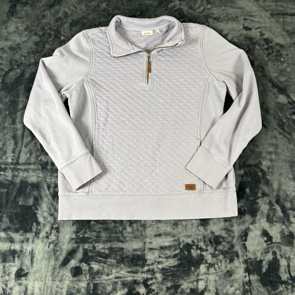 LL Bean Quilted Quarter Zip Pullover Womens Large Purple Diamond Stitch 502745